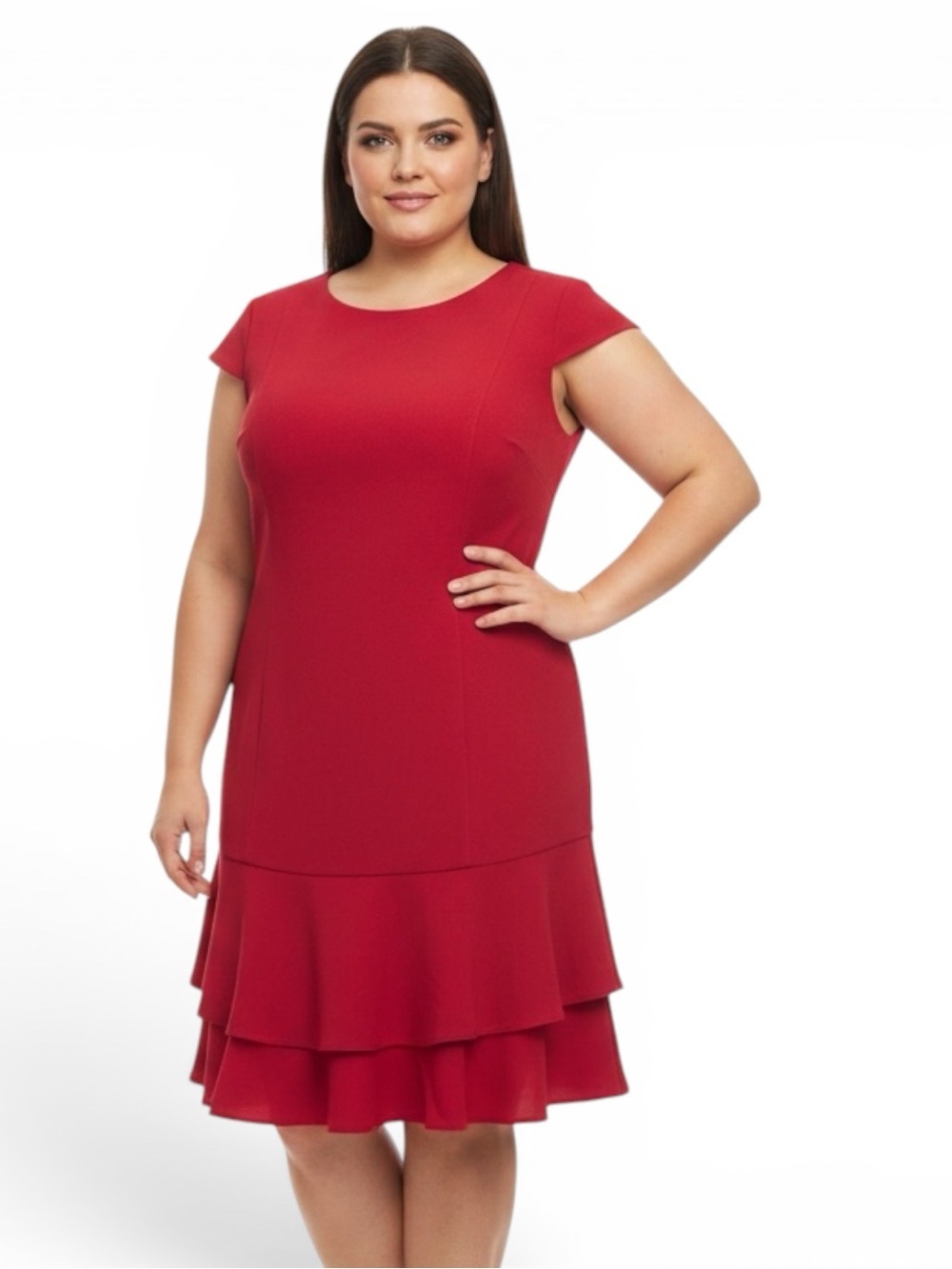 Eliza J. Stretch Crepe Ruffle Tiered  Hem Sheath Dress Back Zip Hook & Eye | NWT